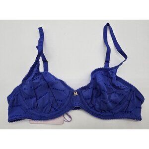 Savage Fenty Bra Women's Size 32B Blue Logo Sheer Mesh Unlined Underwire